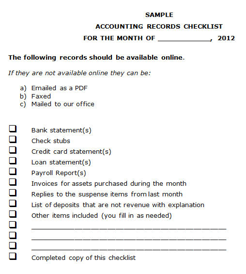 sample checklist